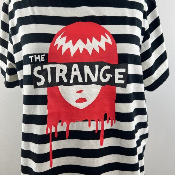 Dolls Kill x Emily the Strange Tee Black White Stripe Cotton Blend Short Sleeve - Picture 3 of 8